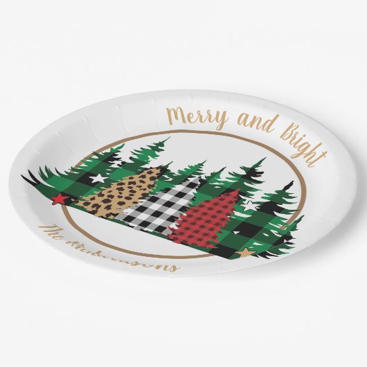 Dopspatafdruk Merry and Bright Buffalo Papieren Bordje (Gekanteld)