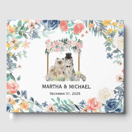 D'or Adorable Chat Thème Mariage Livre d'invité (Recto)