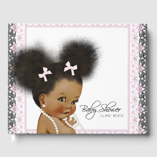 D'or African American Girl Baby shower livre d'invité