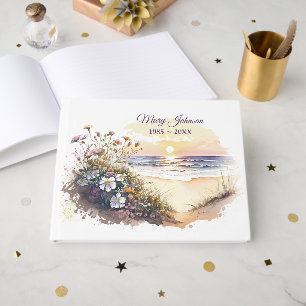 D'or Aquarelle Océan Plage pour Livre de Mémoire