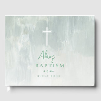 D'or Aquarelle Pastel Vert Baptême Livre d'Invité Moder