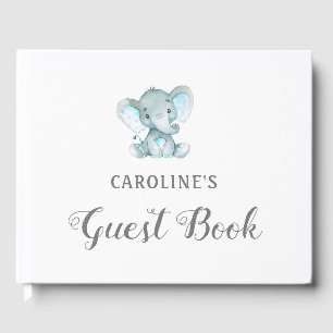 D'or Baby shower Livre d'invité, Blue Elephant