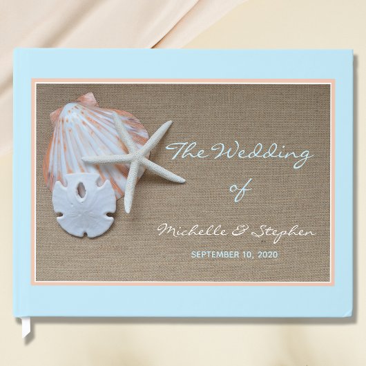 D'or Beach Seashell Mariage Livre d'invité