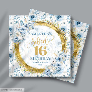 D'or Beau Pastel Blue Sweet 16 Livre d'hôtes Gold Glitt