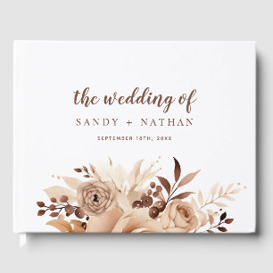 D'or Beige Floral Boho Leaf Mariage livre d'hôtes