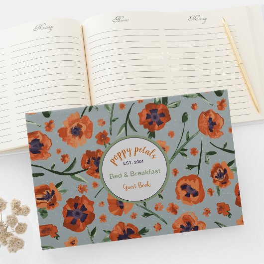 D'or Belles Poppies Floral Pattern Livre d'invité