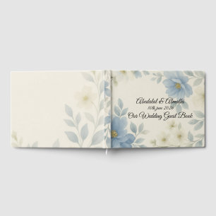 D'or Blue Blossom Mariage Livre d'invité - Personnalisé