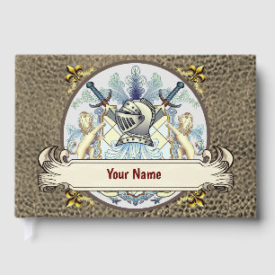 D'or Blue Knight Family Crest Livre de nom