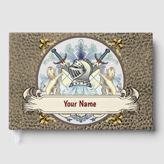 D'or Blue Knight Family Crest Livre de nom (Recto)