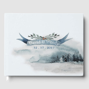 D'or Blue Winter Wonderland Mariage livre d'hôtes
