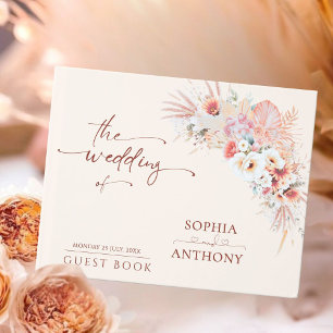 D'or Blush Boho Floral Mariage Livre d'invité