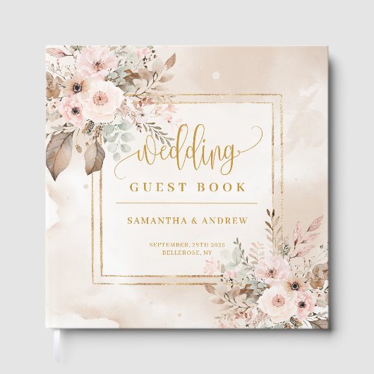 D'or Blush Gold Floral Frame Mariage livre d'hôtes (Recto)