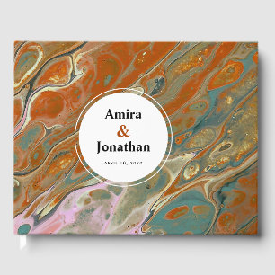D'or Boho Artistique Marbre Orange Livre d'invité perso
