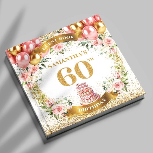 D'or Boho éblouissant 60e Anniversaire Livre d'hôtes Fl