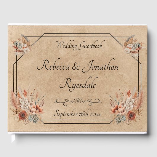D'or Boho Rustic Floral Mariage Livre d'invité (Recto)