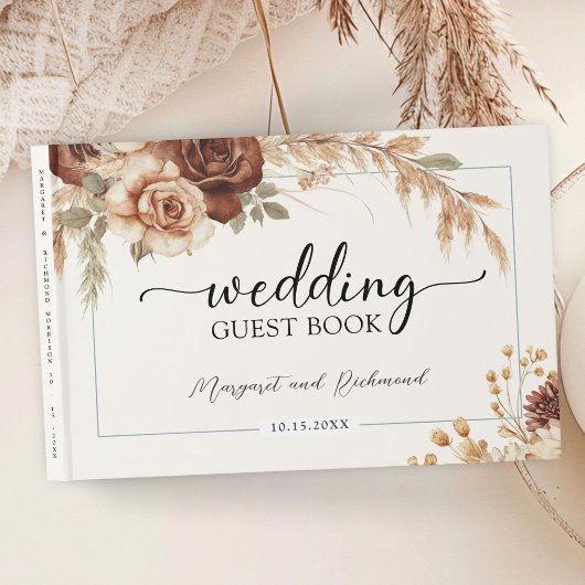 D'or Boho Rusty Terracotta Floral Mariage Livre d'hôtes