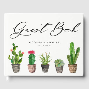 D'or Boho Watercolor Succulents Mariage livre d'hôtes