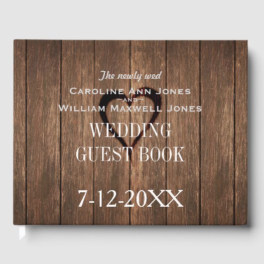 D'or Bois rustique et livre d'hôtes de coeur gravé (Recto)