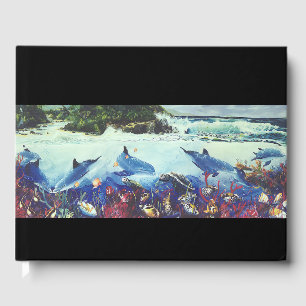 D'or Bottlenose Dolphins Ocean Fish Livre d'invité