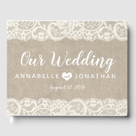 D'or Burlap and Lace Rustic Mariage livre d'hôtes (Recto)