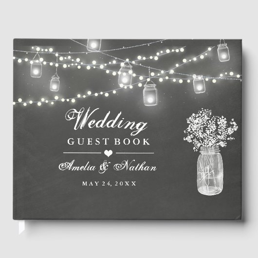 D'or Chalkboard Mason Jar Mariage livre d'hôtes (Recto)