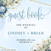 D'or Chic Dusty Bleu Blanc Or Floral Livre d'Invité