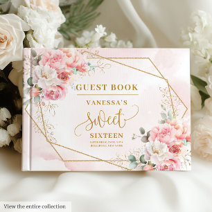 D'or Chic Pastel Pink Gold Peonies Sweet 16 livre d'hôt