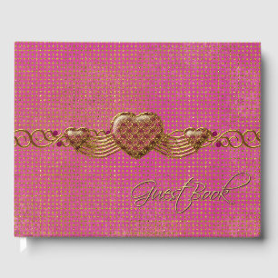 D'or Chic Rose et Gold Hearts Mariage livre d'hôtes