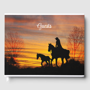 D'or Cowgirl Sunset Horseback Ride Livre d'invité