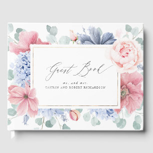 D'or Dusty Blue Rose Floral Élégant Mariage Livre d'inv