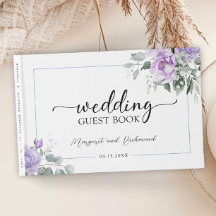 D'or Dusty Purple Rustic Floral Mariage Livre d'invité