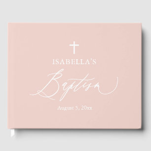 D'or Dusty Rose Croix blanche Girl Baptism Livre d'invi