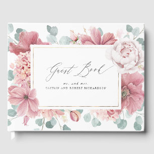 D'or Dusty Rose Floral Élégant Mariage Livre d'invités