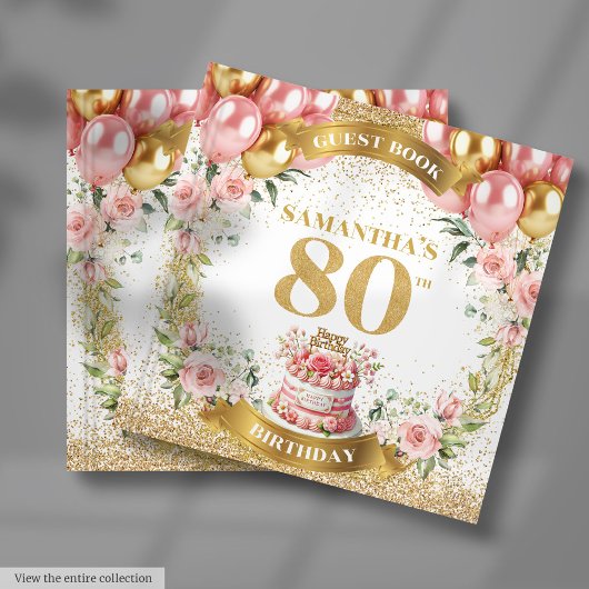 D'or Elégant 80e anniversaire Livre d'hôtes Boho Blush 