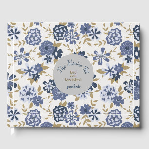 D'or Elégant livre d'hôtes Fleurs Bleues