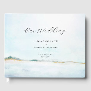 D'or Élégant livre d'hôtes Mariage en bord de mer côtie