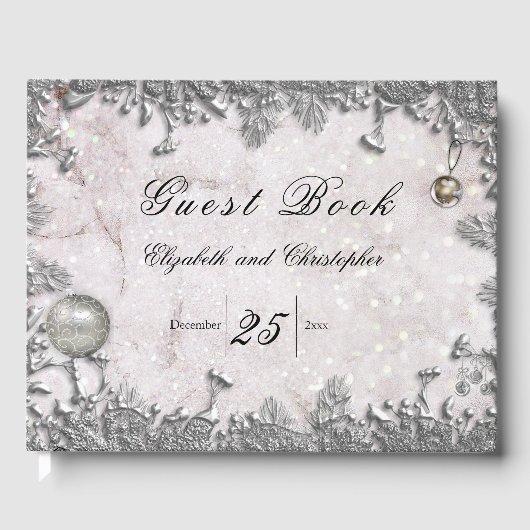 D'or Élégant Mariage de Noël d'hiver livre d'hôtes (Recto)