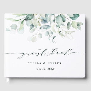 D'or Élégant script Green Foliage Mariage livre d'hôte