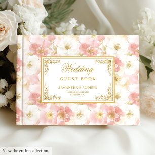 D'or Elégante aquarelle blush or mariage livre d'hôtes