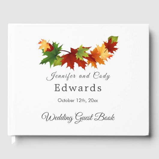 D'or Fall Leaves Mariage livre d'hôtes avec PHOTO (Recto)