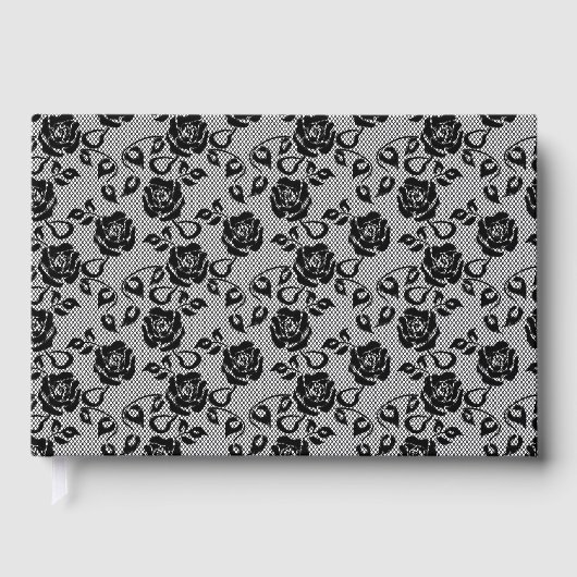 D'or Faux Black Lace Rose Fishnet Livre d'invité (Recto)