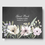 D'or Fleurs sur Chalkboard Mariage livre d'invité<br><div class="desc">Belle inscription mariage dans un livre réalisé dans un style ancien tableau de bord,  avec aquarelle des fleurs pastel pâle,  le long du fond. Personnalisez le texte blanc pour votre jour de mariage.</div>