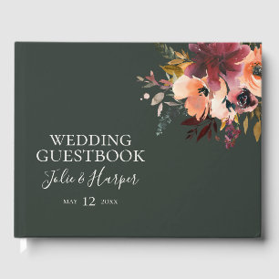 D'or Floral Orange Bourgogne Livre d'invité Mariage v