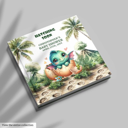 D'or Fun Dinosaur Hatching Bientôt Baby shower Livre d'