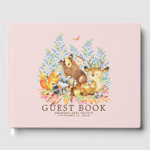 D'or Girls Woodland Baby shower Livre d'invité