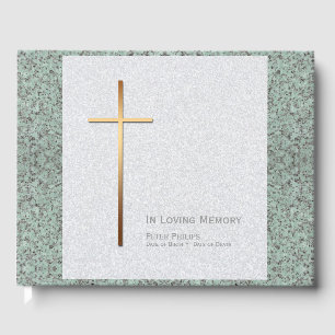 D'or Gold Cross Stone 2 Funeral Memorial Livre d'invité