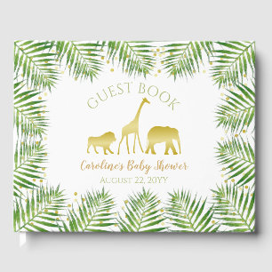 D'or Gold Safari Animaux Baby shower Livre d'invité