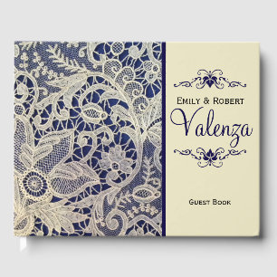 D'or Ivory Lace Marine Bleu Mariage élégant   Livre d'i