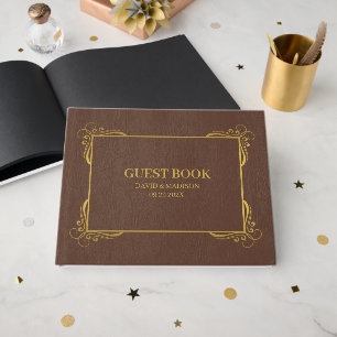 D'or Livre d'hôtes Brown Faux Leather Gold Frame