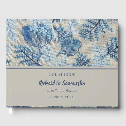 D'or Livre d'hôtes Floral Bleu Trait (Recto)